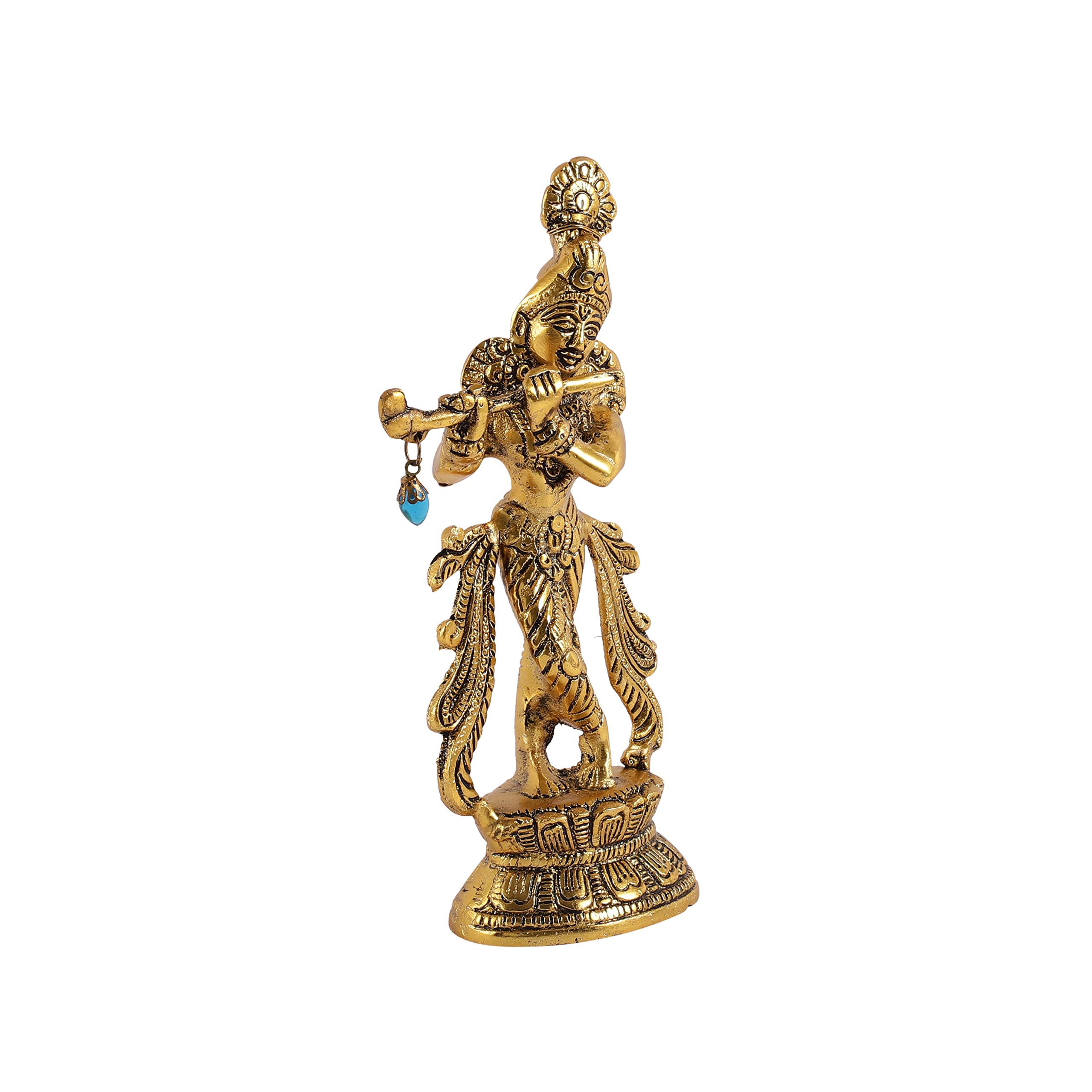 Purestory Lord Krishna Metal Statues | Playing Flute Krishna Figurine | Lord Krishna Idol Statue For Home, Temple, Office, Gifts